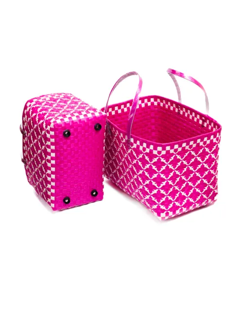  Pink Double weave chettinad baskets without lid-set of 3