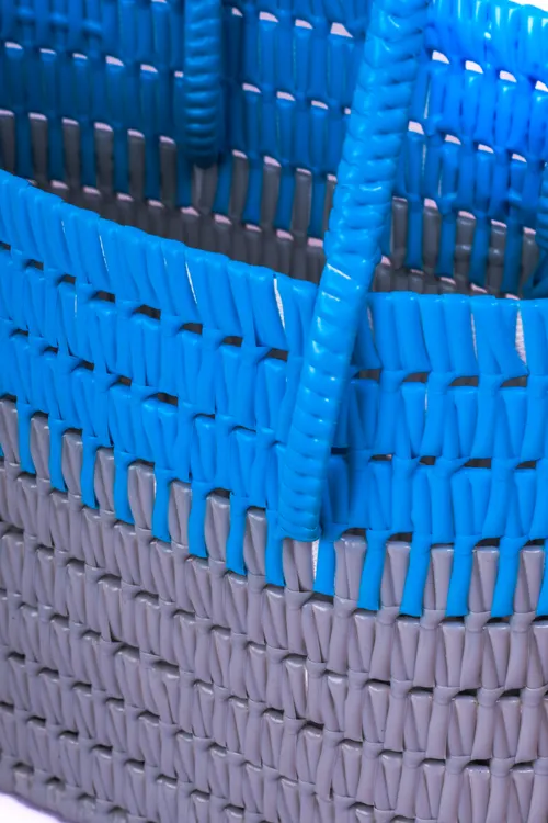 Blue and Grey Hand Woven Wired Basket-Big