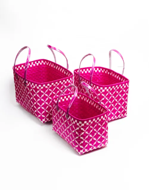  Pink Double weave chettinad baskets without lid-set of 3