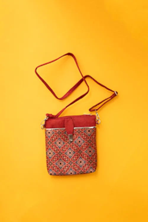 Ajrakh Print Red Silk  Sling bag