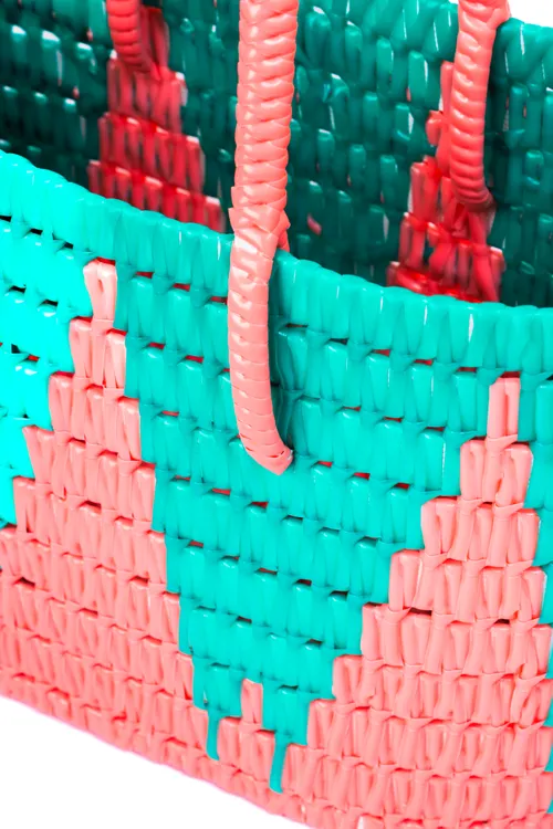 Pink and Green Hand Woven Wired Basket-Big
