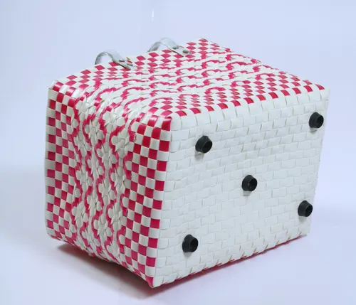 Pink with White double Weave Standard Lunch Bag | Handmade Multipurpose Chettinad Basket 