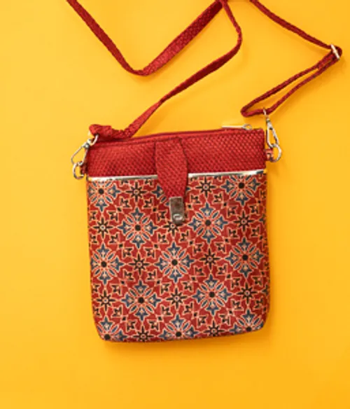 Ajrakh Print Red Silk  Sling bag