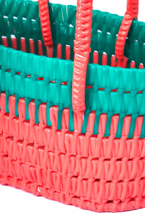 Pink and Green Hand Woven Wired Basket-small