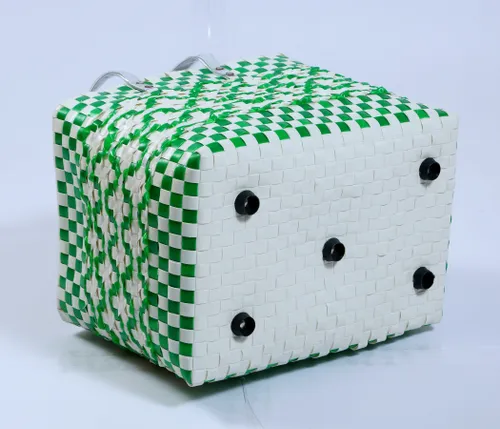 Green with White double Weave Standard Lunch Bag | Handmade Multipurpose Chettinad Basket  