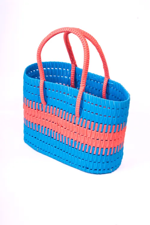 Blue and Orange Hand Woven Wired Basket-Big