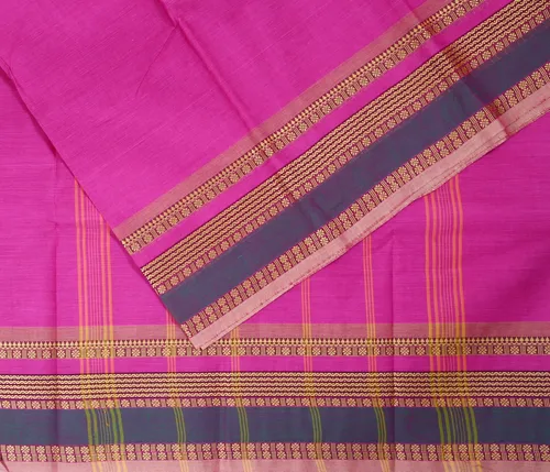 Women's Chettinad Cotton Sarees - 80s count Elegant Thread Woven Border Saree With Blouse