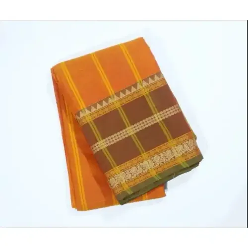 Women's Handloom Chettinad Cotton Sarees - 80s count Zari Woven Border Pure Cotton Saree With Blouse