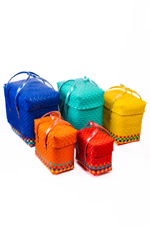 5Colour set of 5 Chettinad Baskets with lids