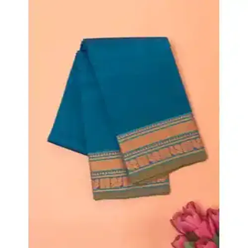 Chettinad Cotton Florescent Blue Saree with contrast border