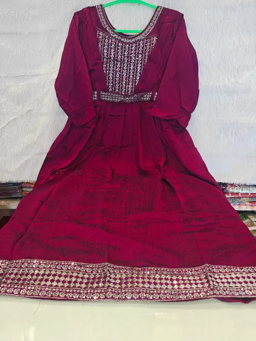 WINE CHICKENKARI WORK ANARKALI KURTI AK10