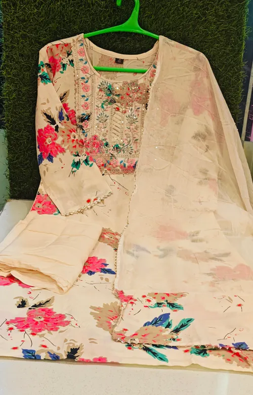 HALF WHITE FLORAL KURTI SET KS031
