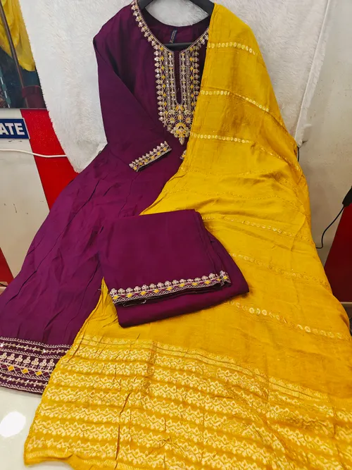 PURPLE PREMIUM ANARKALI KURTI SET KS07