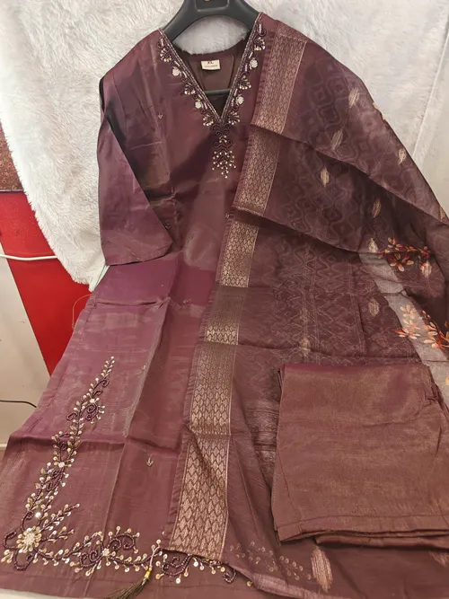 PREMIUM WINE SHIMMER KURTI SET KS16