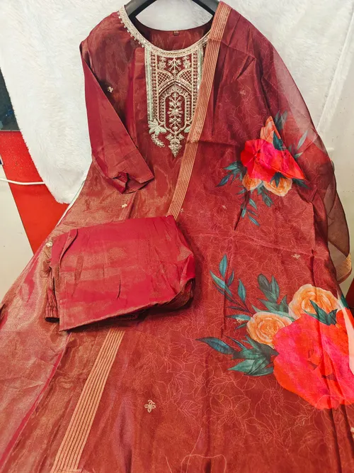 PREMIUM MAROON SHIMMER KURTI SET KS03