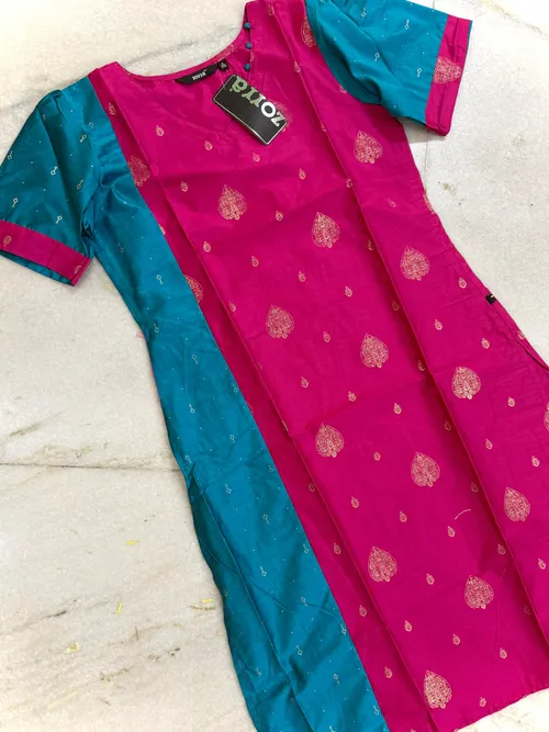 Premium silk Contrast kurtis - SLK001 / Rani pink with ramablue