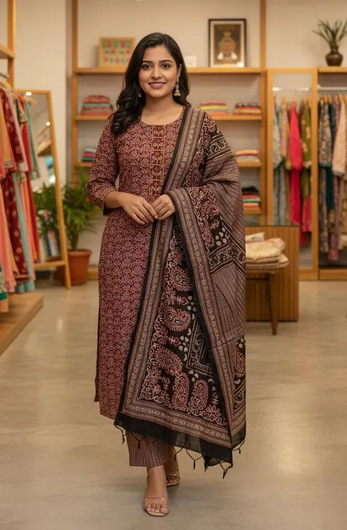 Premium cotton 3 pc set/ SET004 - Maroon