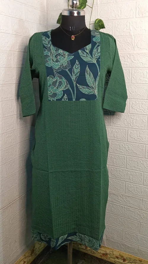 Kantha Cotton Kurtis KC09 - Bottle green 