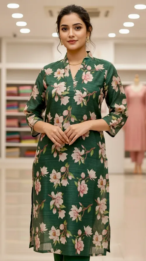 Tissue silk kurti / TS011-Bottlegreen