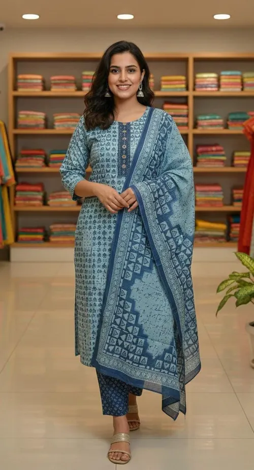 Premium cotton 3pc set/ SET009 - Steel blue colour 