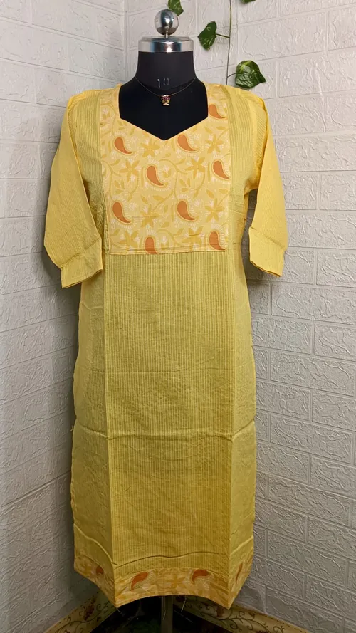 Kantha Cotton Kurtis KC10 - Lemon yellow 