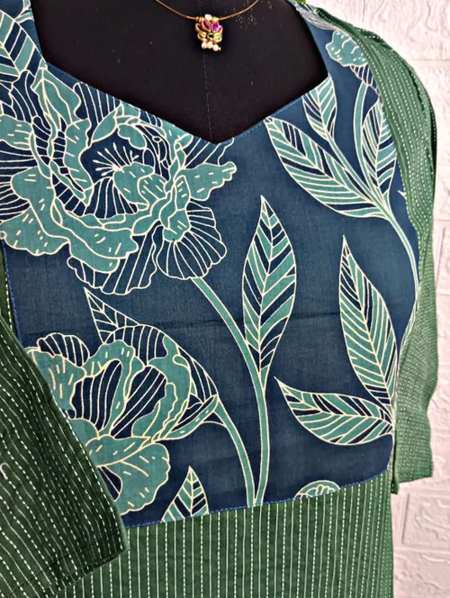 Kantha Cotton Kurtis KC09 - Bottle green 
