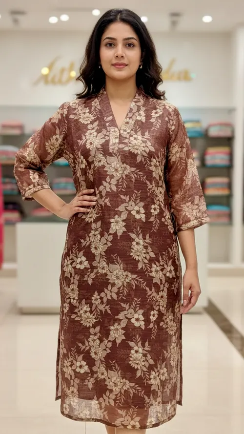 Tissue silk kurti/ TS005- Chocolate Brown 