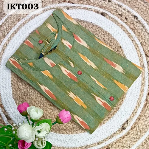 Premium cotton Ikkat A-line kurtis - IKT003 / Mango leaf Colour 