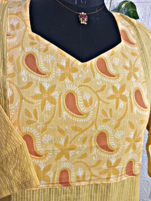 Kantha Cotton Kurtis KC10 - Lemon yellow 