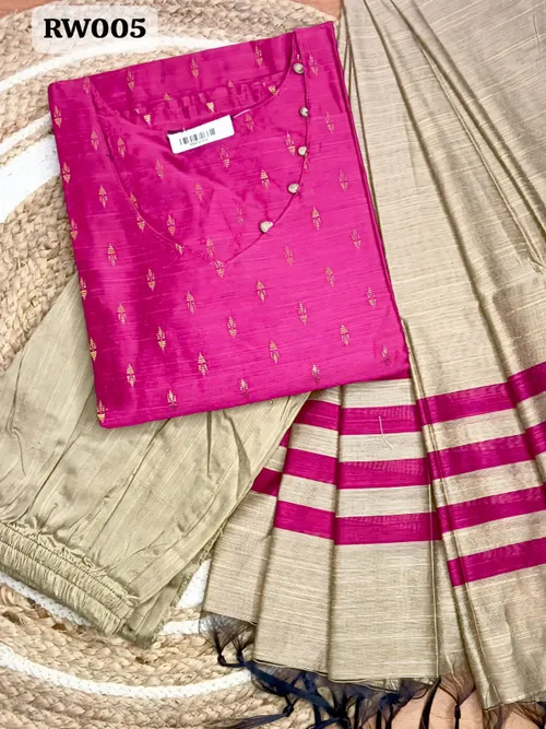 RW005 - Raw silk kurti 3pc set / Megentha 