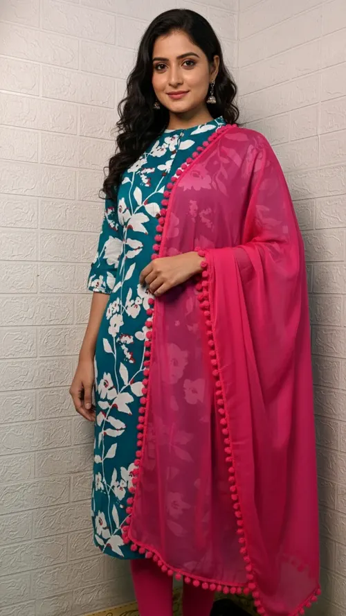 Kurti + duppatta set - KD002  Turquoise green 