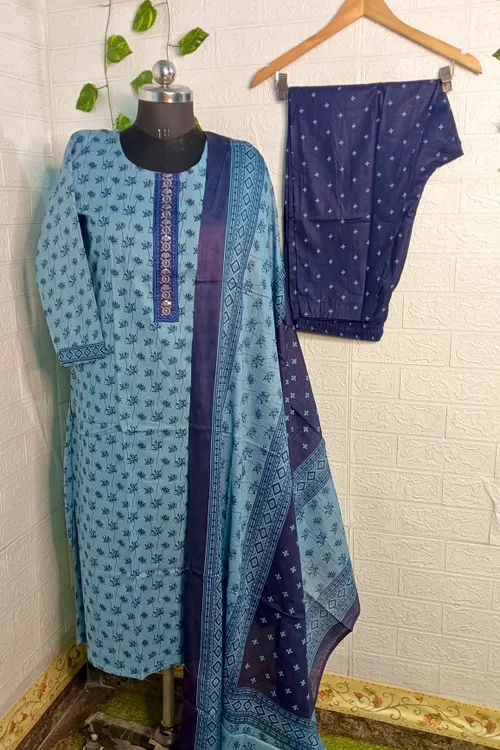 Premium cotton 3pc set/ SET009 - Steel blue colour 