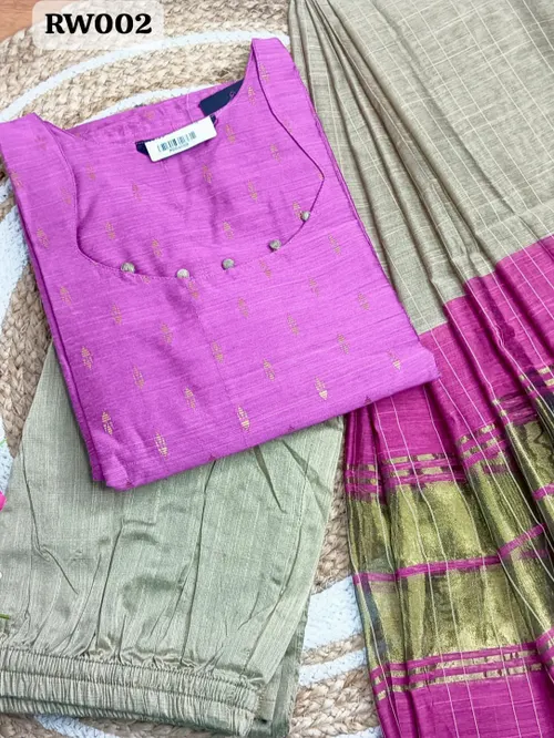 RW002 - Raw silk kurti 3pc set / Onion pink