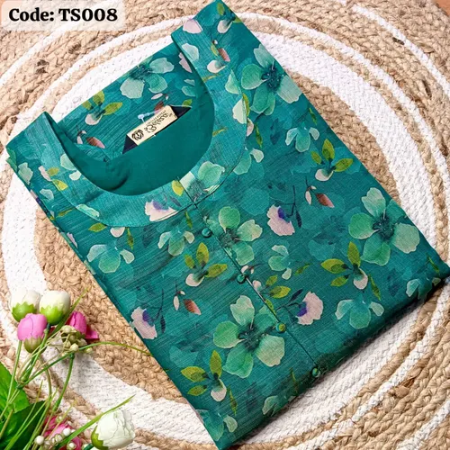 Tissue silk kurti/ TS008-Peacock green 