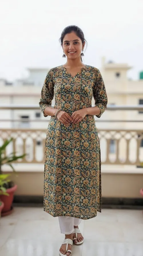 Kalamkari kurti - KLM003 / Peacock blue