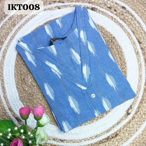 Premium cotton Ikkat A-line kurtis - IKT008 / Denim blue 