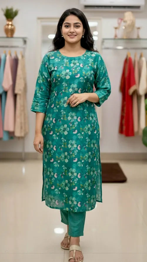 Tissue silk kurti/ TS008-Peacock green 