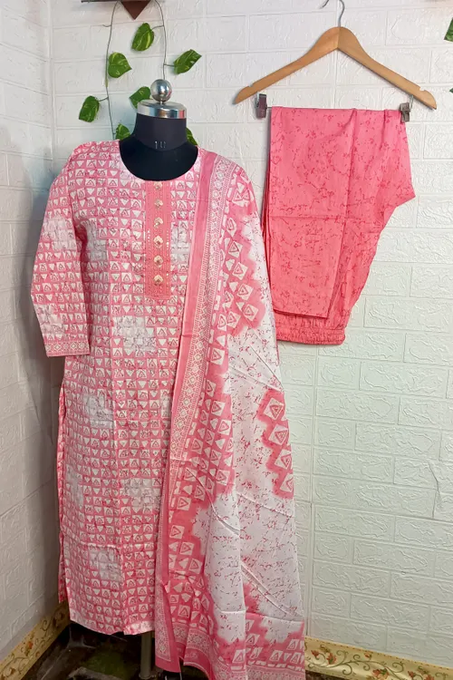 Premium cotton 3pc set / SET010 Pastel pink colour 
