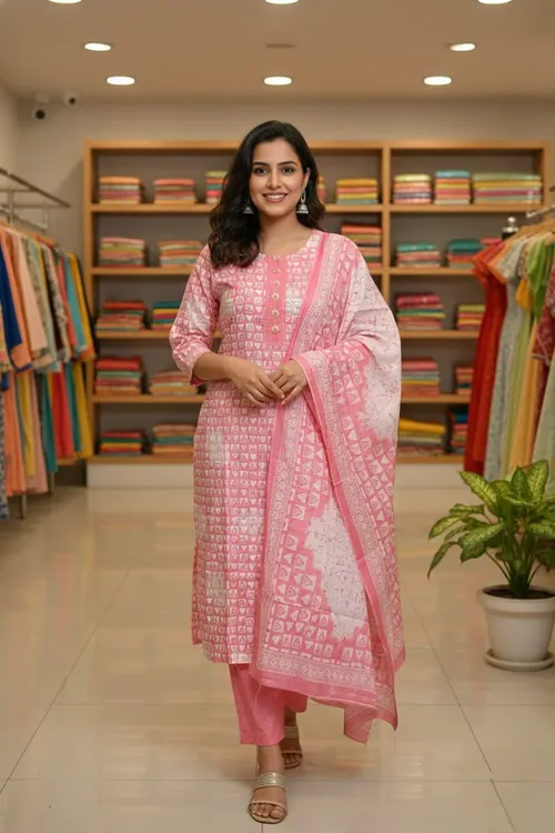 Premium cotton 3pc set / SET010 Pastel pink colour 