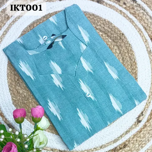 Premium cotton Ikkat A-line kurtis - IKT001 / Ice blue colour 