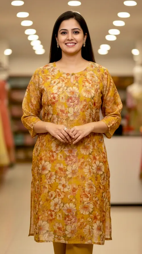 Tissue silk kurtis / TS012 - Mustard yellow 