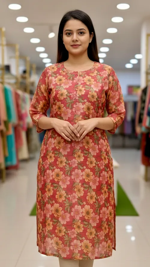 Tissue silk kurti / TS009 - Peach pink