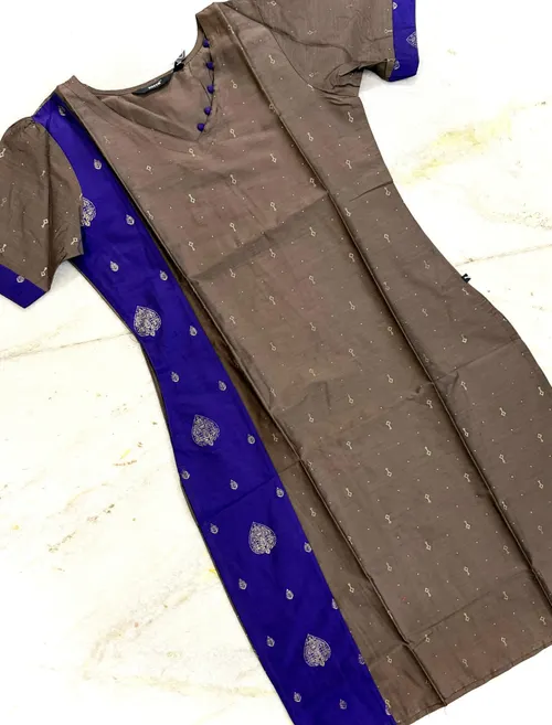 Premium Silk Contrast kurtis - SLK009 / Dark truffle with purple 