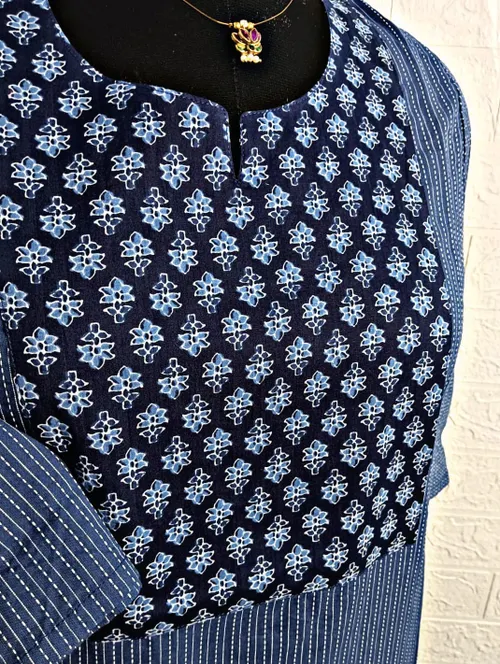 Kantha Cotton Kurtis KC13 - indigo blue 