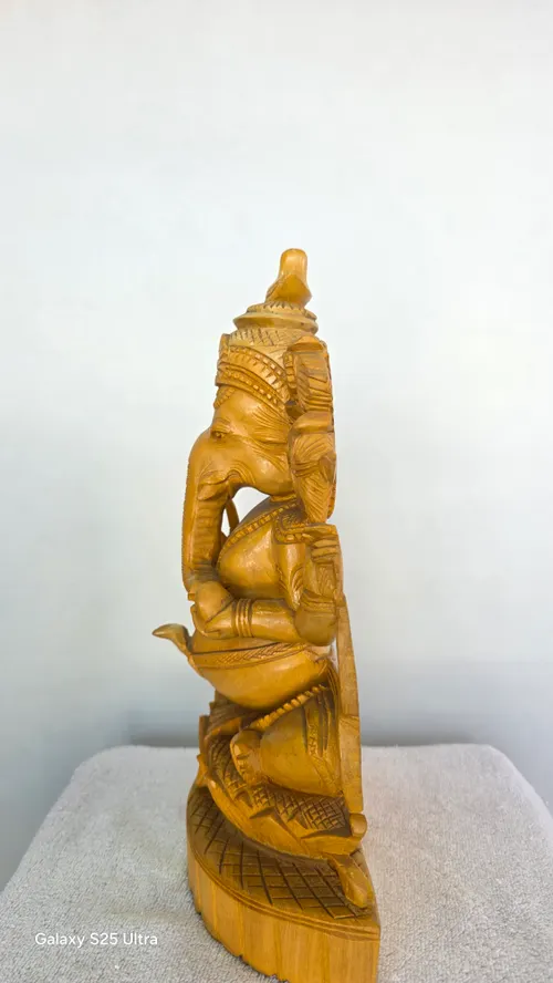 12" Chaturbhuja Lord Ganesha Seated on Lotus | Valampuri Vinayagar | Kumbil Wood Carving