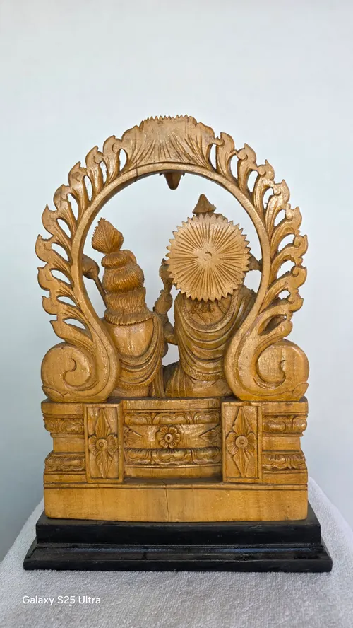 12"  Lord Ganesha and Karthkeya (Murugan) with Mushak and Peacock with arch & peedam, hand carved