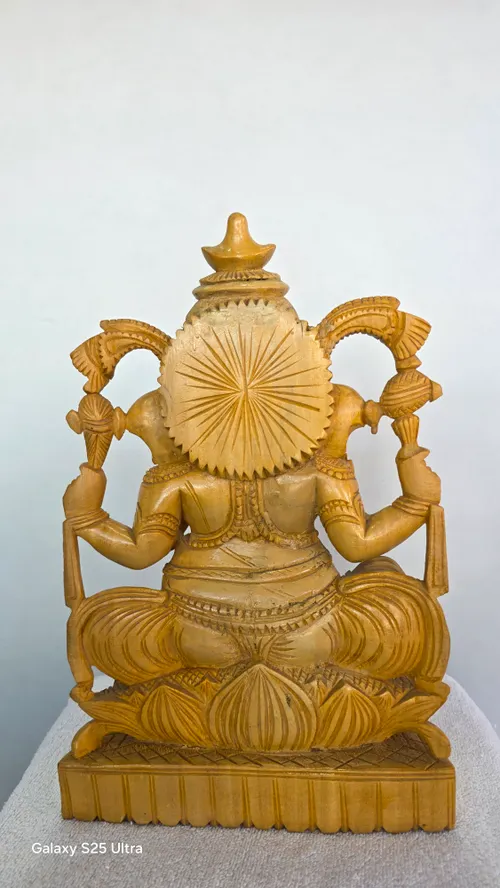 12" Chaturbhuja Lord Ganesha Seated on Lotus | Valampuri Vinayagar | Kumbil Wood Carving