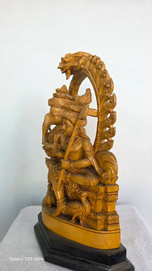 12"  Lord Ganesha and Karthkeya (Murugan) with Mushak and Peacock with arch & peedam, hand carved