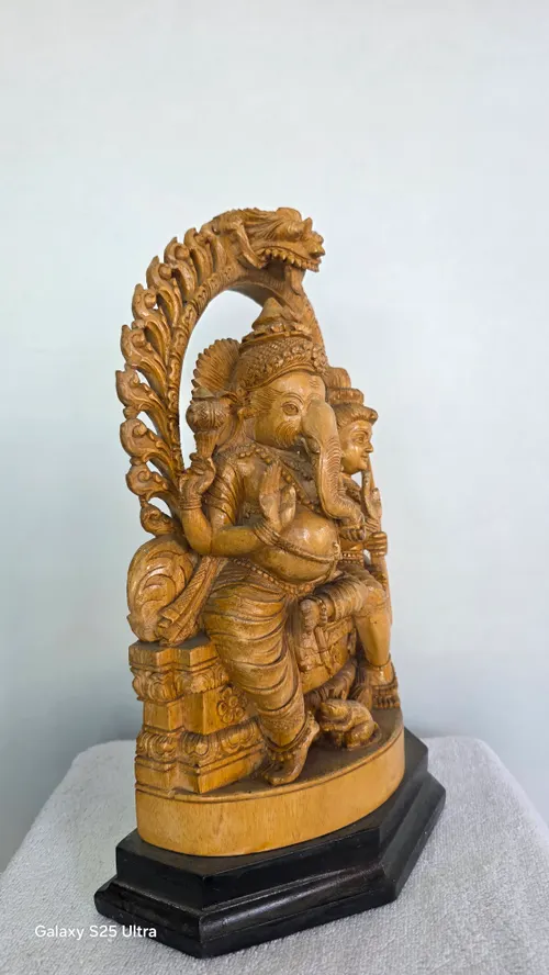 12"  Lord Ganesha and Karthkeya (Murugan) with Mushak and Peacock with arch & peedam, hand carved