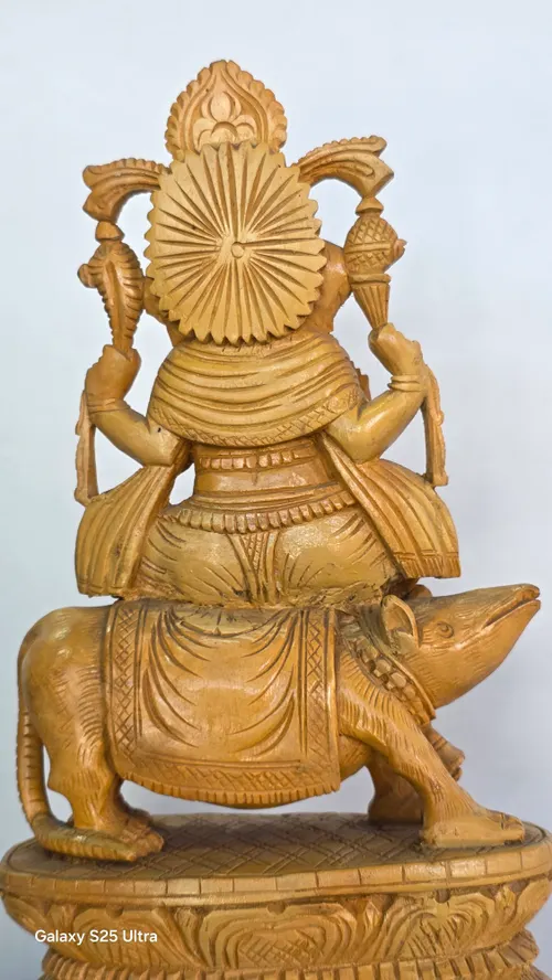12" Large Blessing Lord Ganesha Seated on Mushak with Kirtimukha Prabhavali | Kumbil Wood Carving